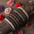 Natural Gemstone Round 4mm Beads Handmade Double Layer Adjustable Strings Braided Bohemian Unisex Charm Bracelet
