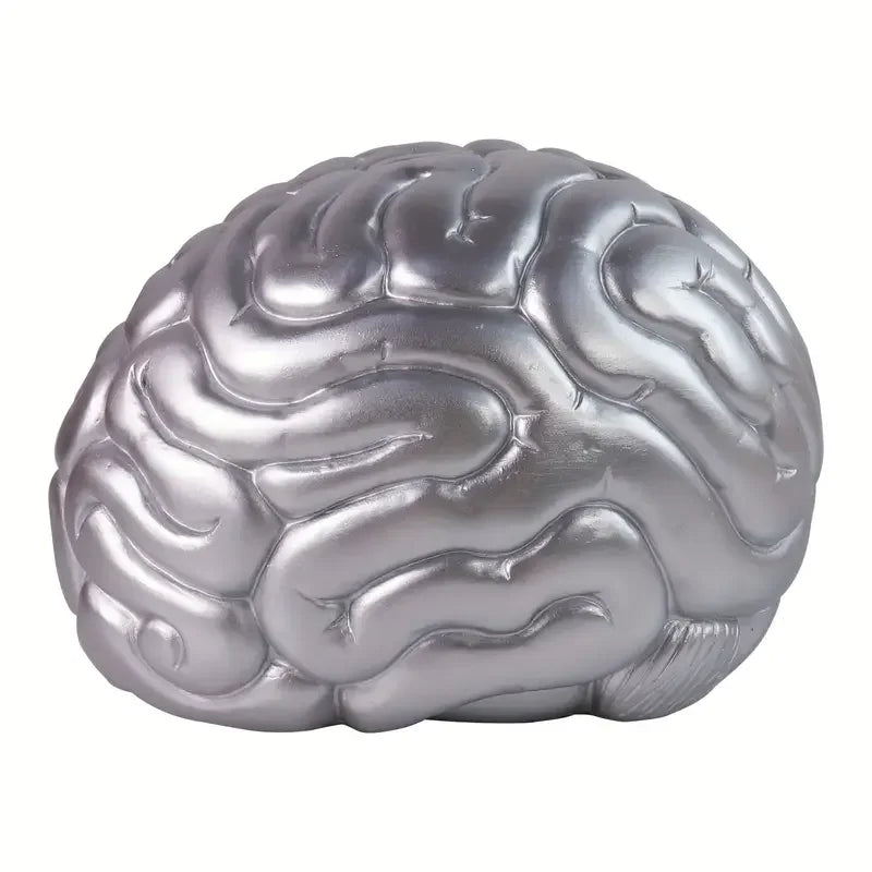 Silver Brain Bookends Set with Realistic Convolutions Resin Sculpture Book Organizer for Office Desk or Library Decor