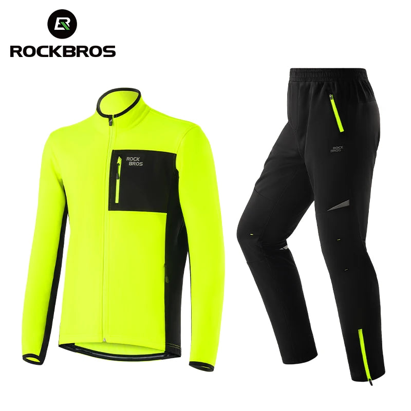 ROCKBROS Custom Men Cycling Jackets Set Windproof Waterproof Warm Bicycle Jerseys MTB Pants Bike Cycling Suit