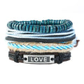 Men's 4pcs/Set DIY Genuine Leather Antique Silver Plated Adjustable Length Geometric Design Handmade Braided Charm Bracelets