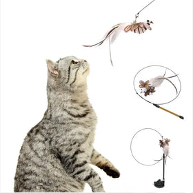 Self-play Bite-Resistant Steel Wire Suction Cup Cat Teaser Toy With Feather and Bell Feather Cat Toy