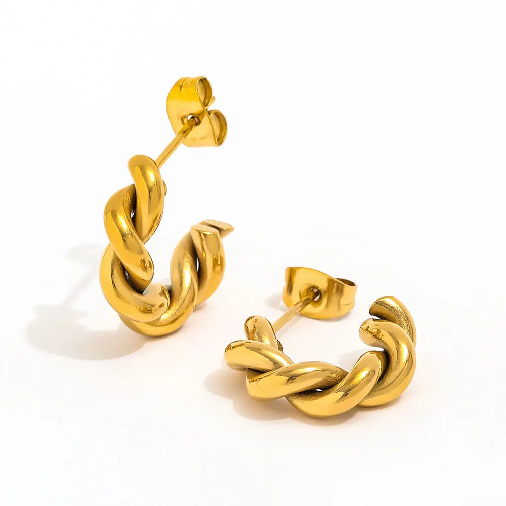 New Trendy Earring 18K Gold Plated Dainty Rope Hoop Earrings Twisted Stainless Steel Earrings Wholesale