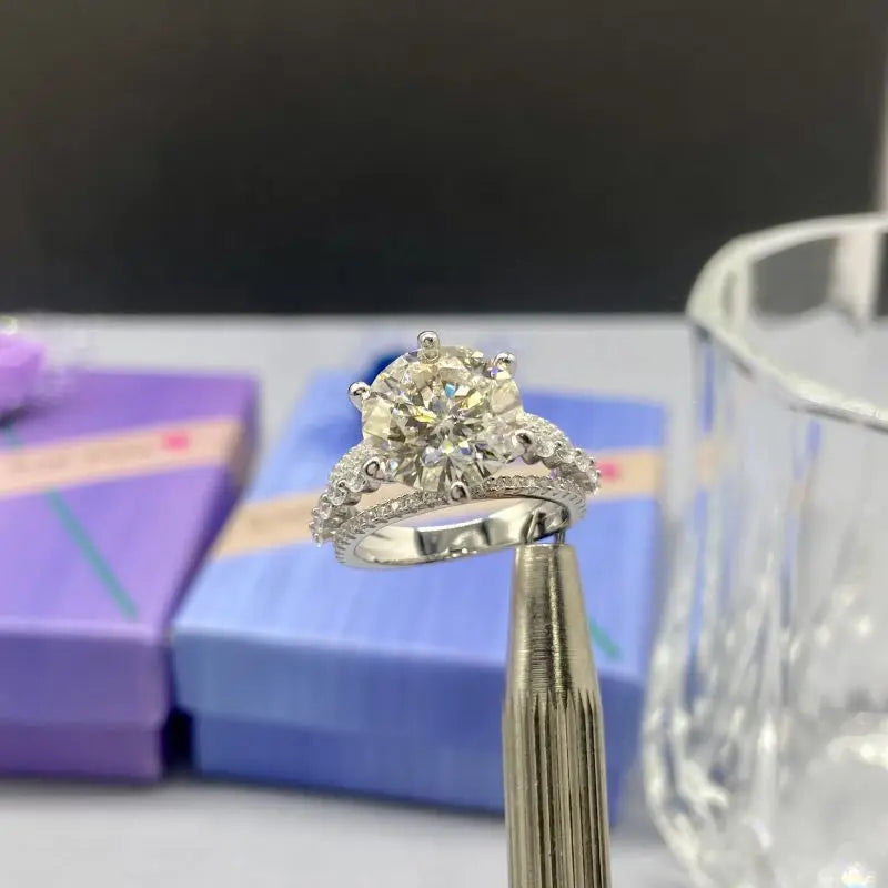 Classic 925 Silver 5 Ct Excellent Cut Pass Diamond Test Shiny D Color Moissanite Crown Ring for Women Wedding Gift Fine Jewelry