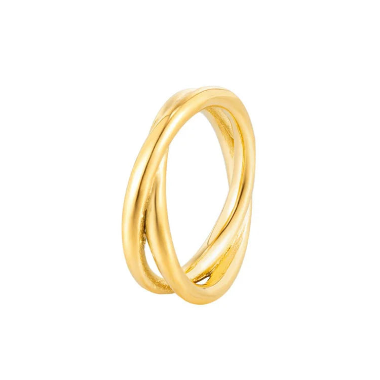Waterproof Stainless Steel Double Ring Jewelry Link Finger Rings for Women