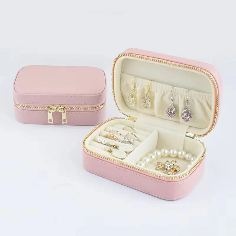 2023Mini Custom Logo Travel Jewelry Box Portable Ring Zipper Velvet Storage Case Small Jewellery Packaging Velvet Necklace Box