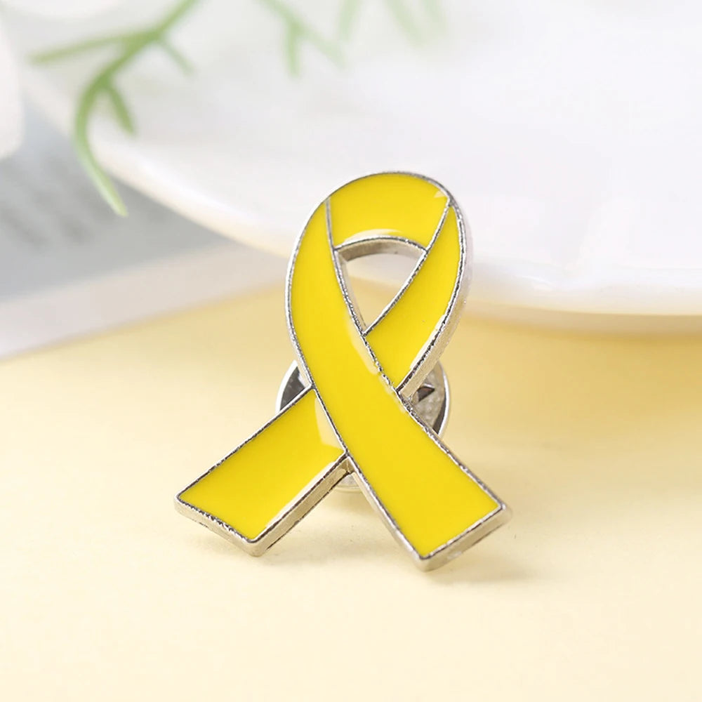 Dropshipping Enamel Yellow Gold Ribbon Pin Childhood Bone Cancer Awareness Brooch Pin Hope Pray Safety Badge Brooches Lapel Pin