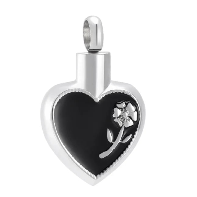 Rose Flower Heart Urn Pendant Ash Necklace Stainless Steel Silver Plated Sun Flower Enamel Keepsake Memorial Children's