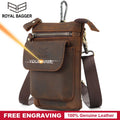 Royal Bagger Waist Pack for Men Crazy Horse Leather Male Small Sling Shoulder Bag Belt Phone Pocket Genuine Cowhide Retro Bags