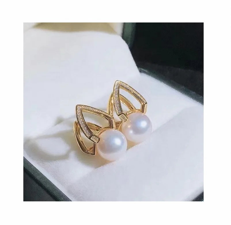 E516 8-9mm DIY Natural  Freshwater Pearl Charm Earrings Mounting Accessory 925 Sterling Silver Gold Plated  Jewelry for Women