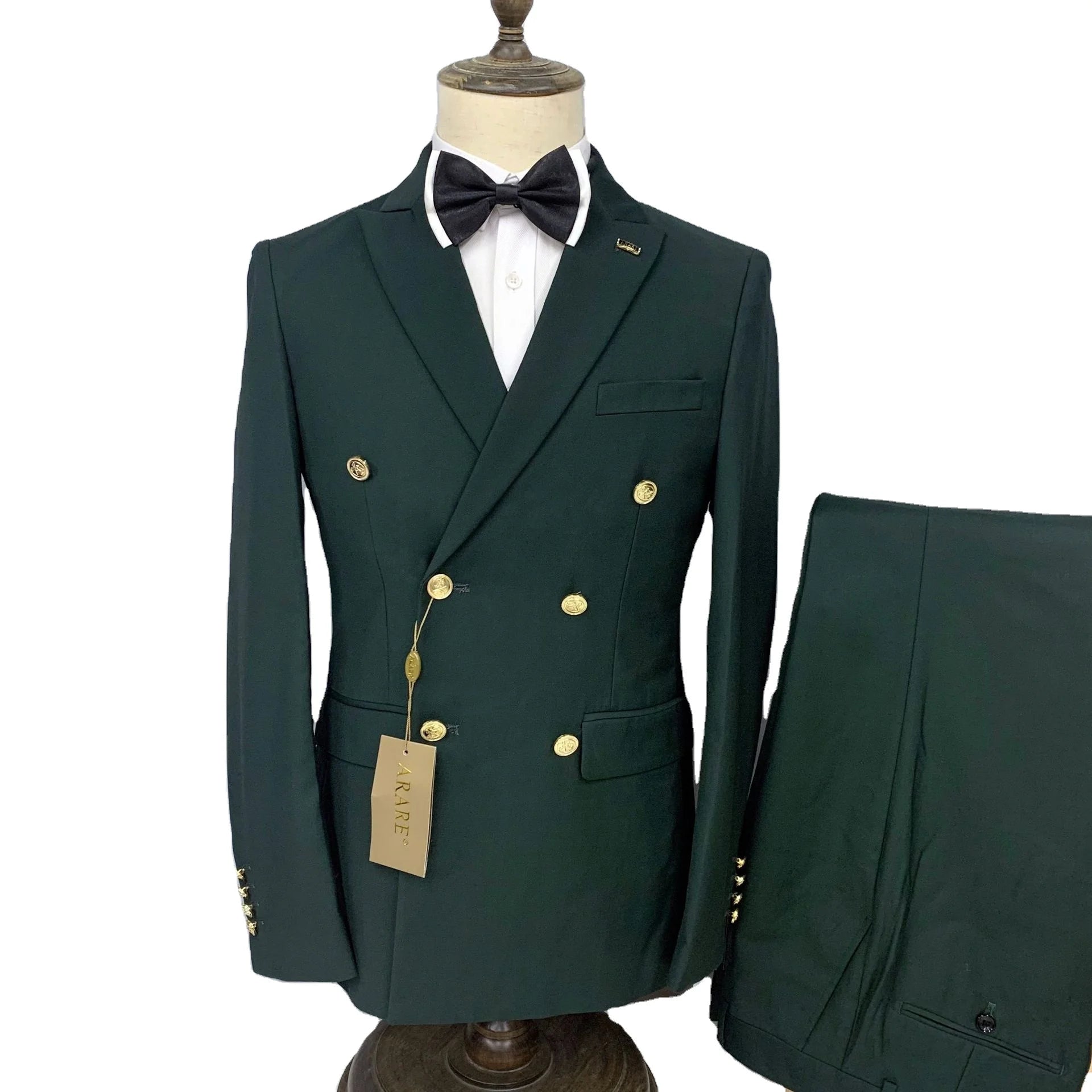 Green White Black Men'S Business Casual Suit Classic Double Breasted Suit Two Piece Set Jacket Pants Man Wedding Tuxedos Dress