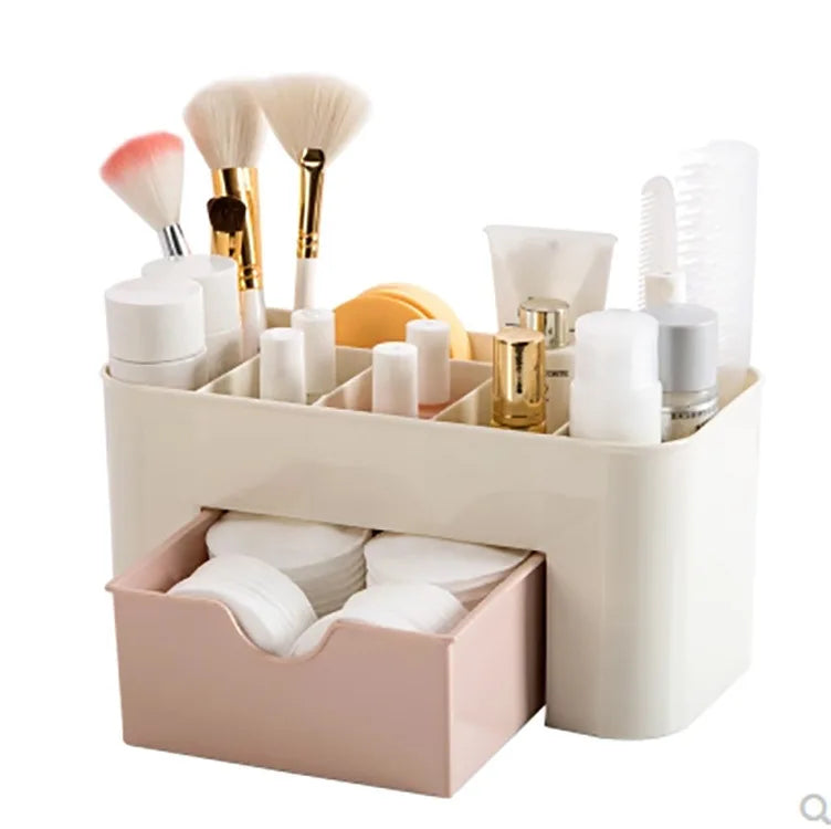 Desktop Plastic Storage Box Makeup Organizer with Drawer for Vanity Bathroom Cosmetic Perfume Lipstick Nail Polish Holder