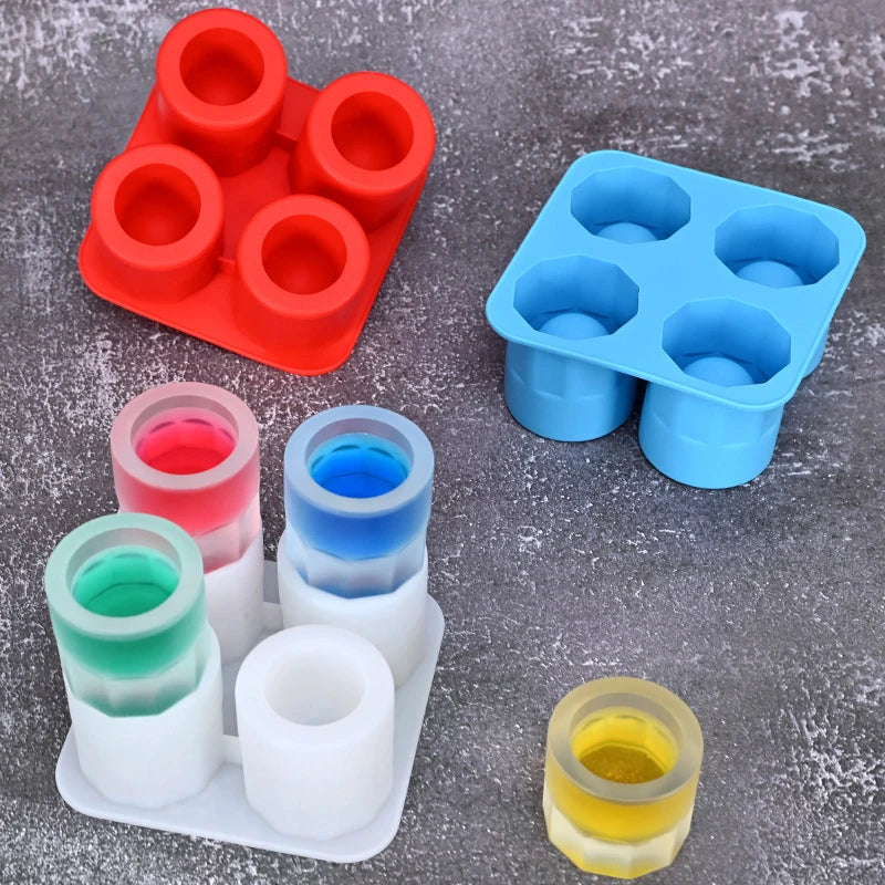 Creative New Arrival Summer Homemade IDY Funny 4 Cavity Cup Shaped Silicone Whiskey Shot Glass Ice Mold