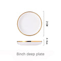 Hot Sale 8 Inch Deep Plate Marble Gold Rim Dishes Plate Sets Crockery Tableware Porcelain Ceramic Dinner Plate Dinnerware