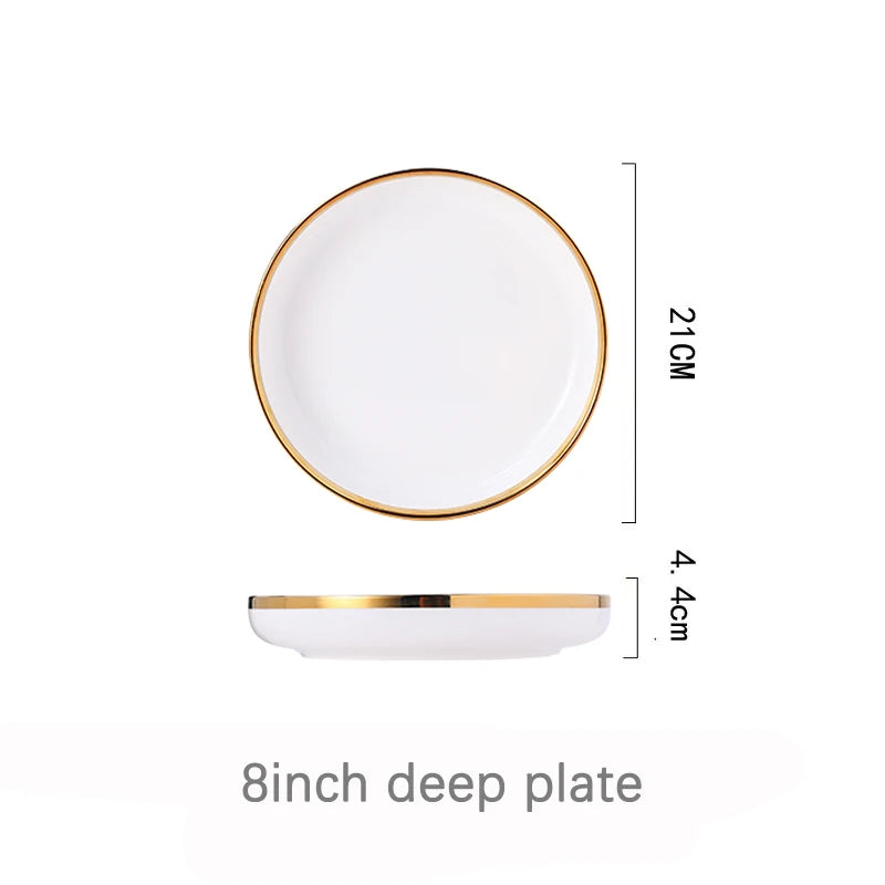 Hot Sale 8 Inch Deep Plate Marble Gold Rim Dishes Plate Sets Crockery Tableware Porcelain Ceramic Dinner Plate Dinnerware