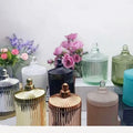 Wholesale New Style Large High Fashion Multicolor Vertical Stripes Crystal Candle Jars Container Glass With  Lid and Packaging