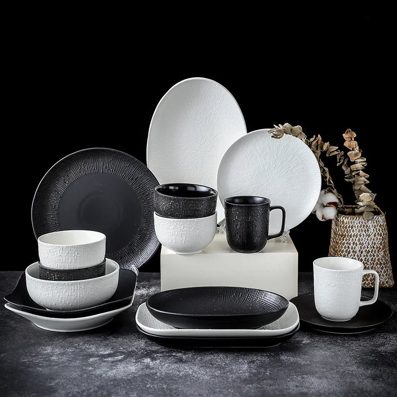 Matte White Linen Textured Ceramic Dinnerware Set New Design Restaurant Tableware-Spaghetti Steak Plate & Bowl Dishes & Plates