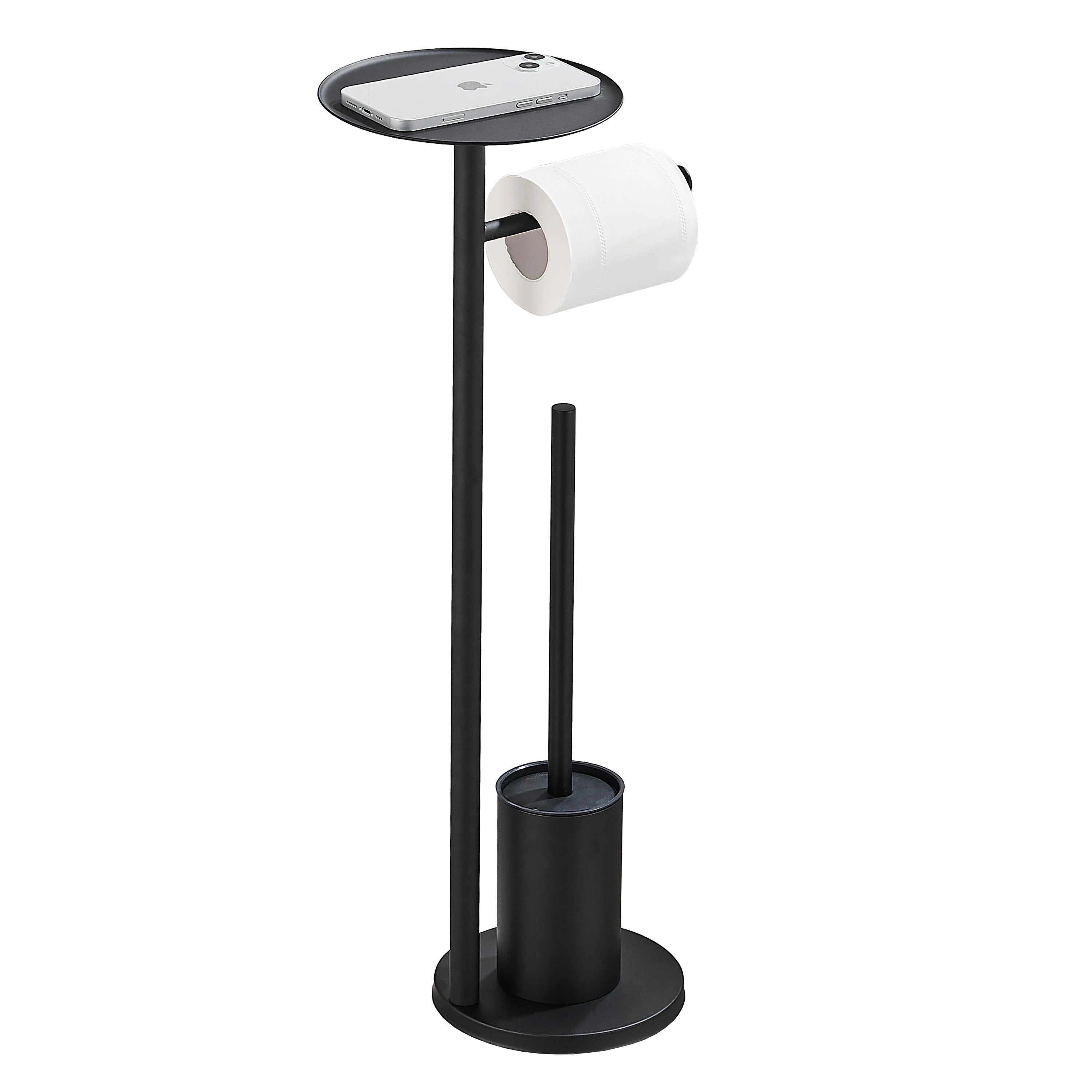 Modern Free Standing 304 Stainless Steel Bathroom Toilet Paper & Tissue Roll Holder with Long Handle for Home & Hotel Use