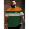 Plus Size Men's 100% Polyester T-Shirts Yellow Green Contrast Striped Pattern Vibrant Color Trendy Tops Minimum Order 2PCS