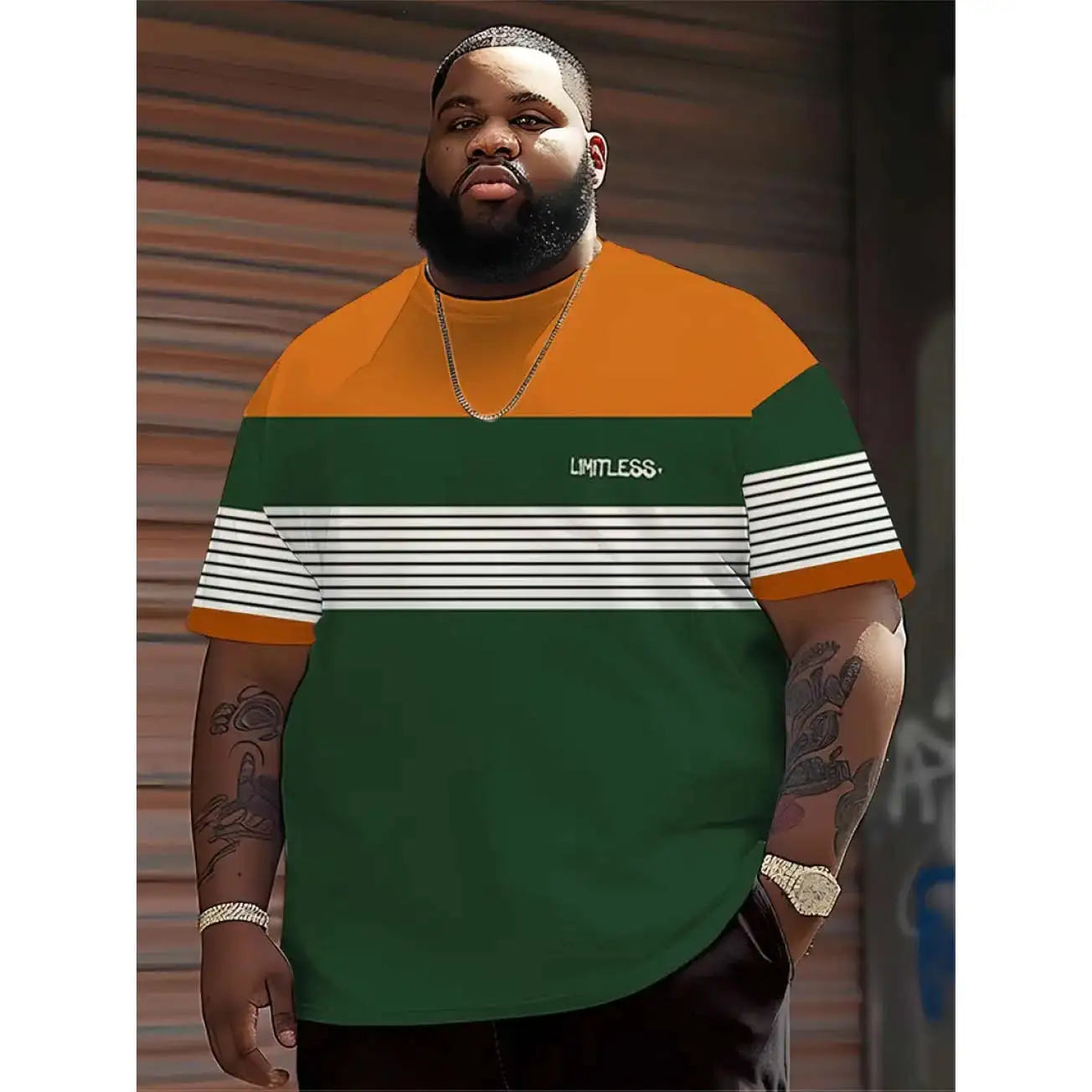 Plus Size Men's 100% Polyester T-Shirts Yellow Green Contrast Striped Pattern Vibrant Color Trendy Tops Minimum Order 2PCS