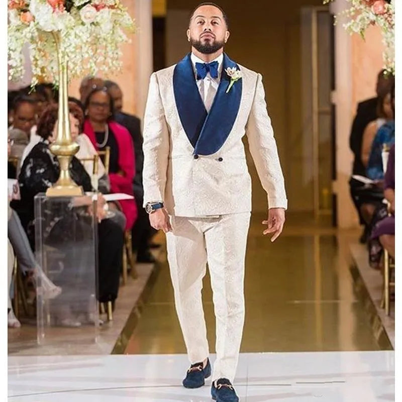 Tailored Made Costume Homme Mariage Ivory 2 Pieces Men Suits for Wedding Pent Coat for Men Groom Tuxedos Sets(Jacket+Pants )
