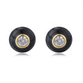 Ins Simple Design Black Oil Button Studs Fine Jewelry S925 Sterling Silver Zircon Enamel Stud Earrings for Women Girl Gift
