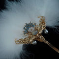 European Style Soft Feather Hand Fan with Gold Metal Handle Wedding Apparel Decorative Bridal Fan