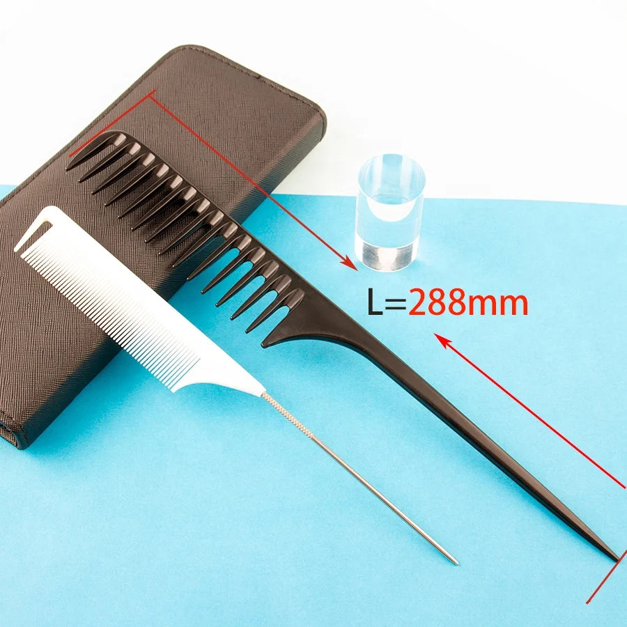 Extra Long & Wide Tooth Carbon Hair Comb Rat Tail Pin Braiding Comb for Salon Use Plastic Handle Common Comb Type