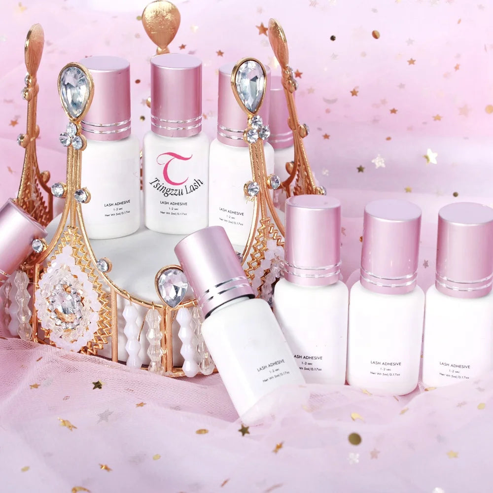 Tsingzzu Korea Pink Glue Logo No Fumes Fast Dry Lash Adhesive Professional Extra Strong Glue Eyelash Extension Glue