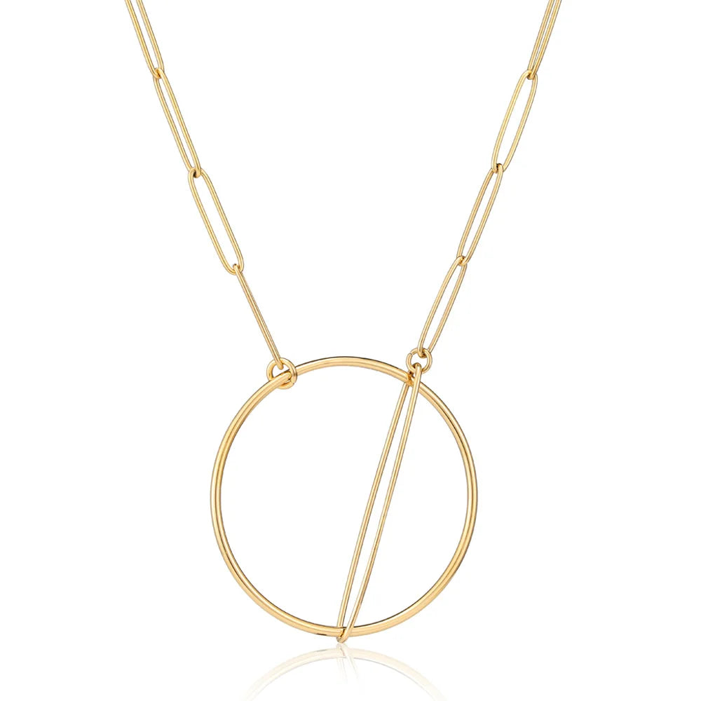 Minimalist Geometry Pendant Necklace Stainless Steel Gold Color Hollow Circle Necklaces for Women Fashion Jewelry