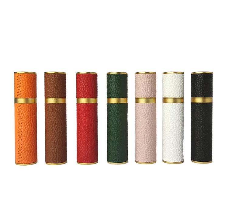 Luxury Portable 10ml Leather Mini Travel Perfume Sample Spray Bottle Empty Volume Packaging Screen Printing Pump Sprayer Glasses