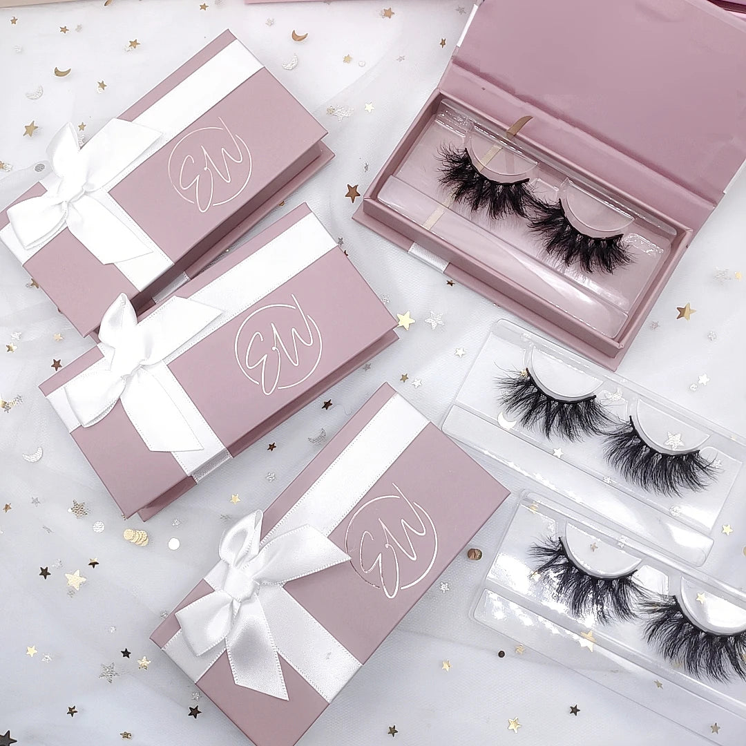 5 Pairs 100% Real Fake Mink Fur Eyelashes 3d Natural 25mm Soft Mink Lashes With Custom logo Paper Box pink Wholesale