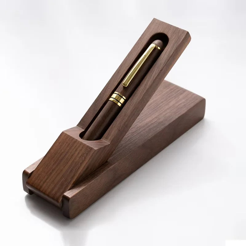 Tailai Polished Solid Wood Construction Single Pen Storage Non Slip Base Wooden Pen Holder with Walnut/Redwood/Bamboo Options