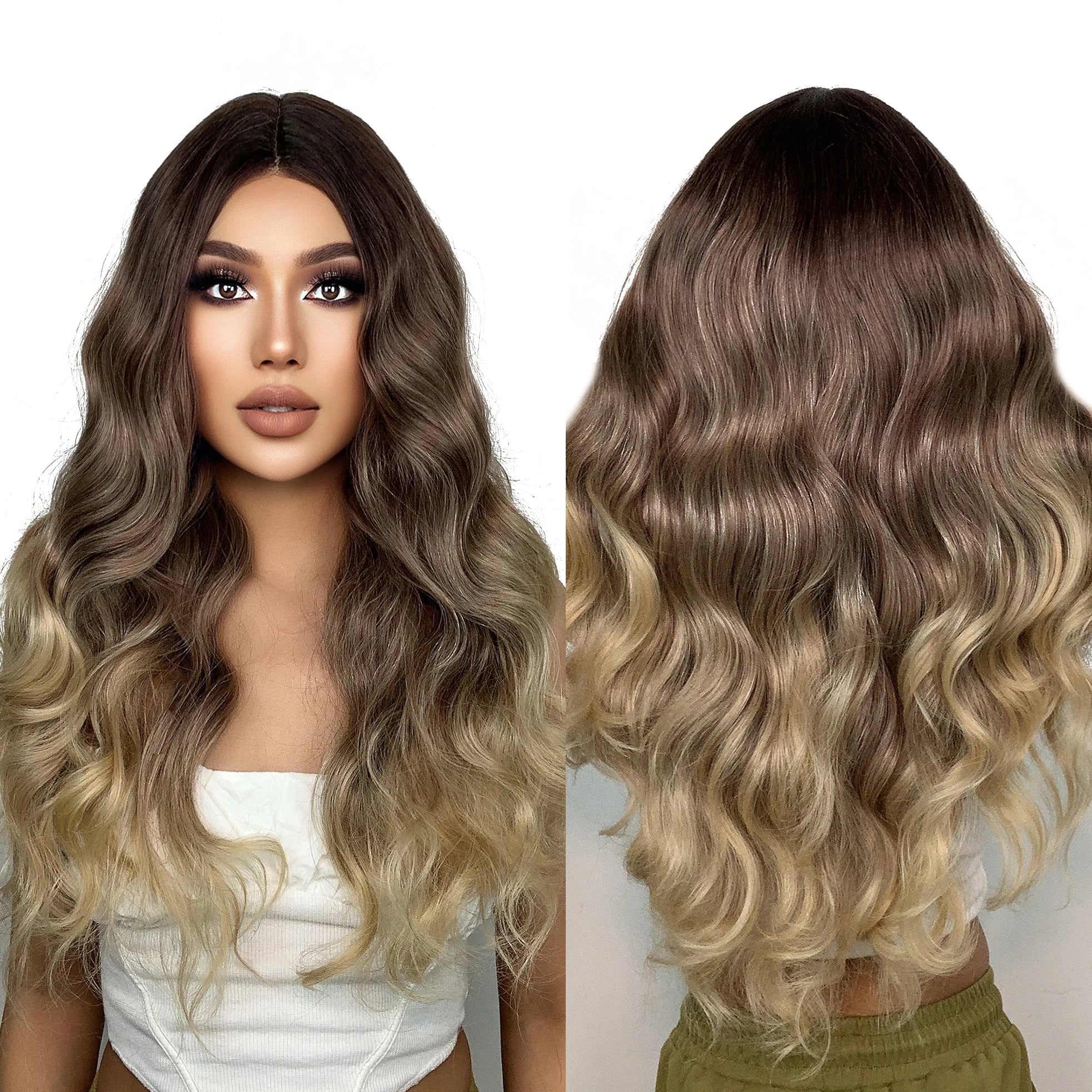 Fiber Dark Hair Root Brown Layered T-Shaped Front Lace Long Wig Super Curly Lace Wig Soft and Durable Real Photos
