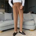 Men's Casual Business Drape Suit Pants Summer No Iron High Waisted Straight Leg Formal Pants