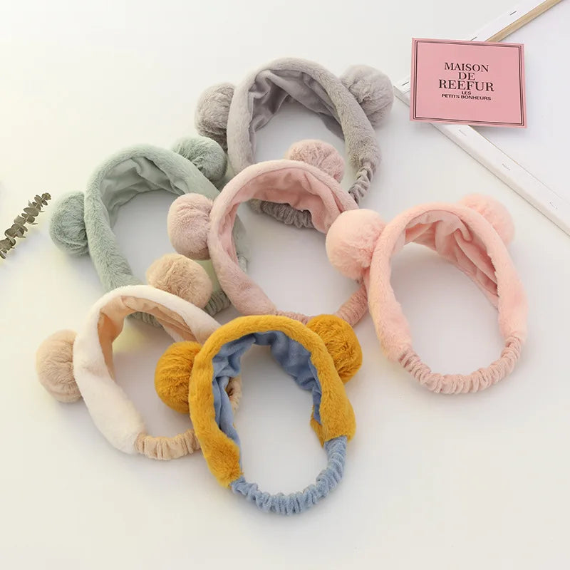 Korean Soft Plush Makeup Spa Skincare Shower Fur Furry Elastic Hair Band Head Wrap Bath Hairband Bear Ears Face Wash Headband