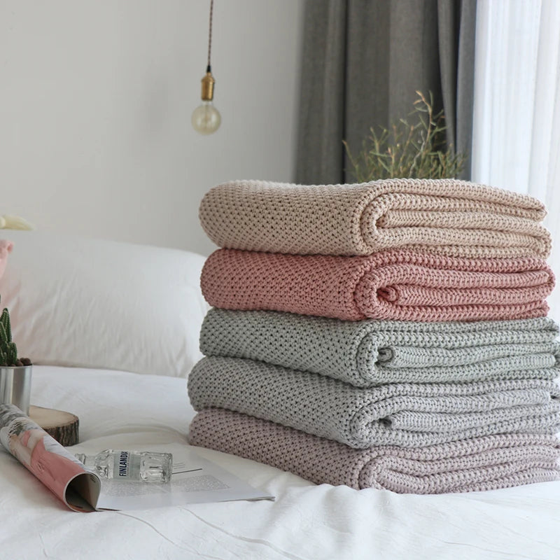 KEW Soft Warm Chunky Thick Crochet Cotton Knitted Throw Blanket Modern Sofa Picnic Travel