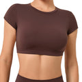 New Women Short Sleeve Soft Compression Open Back Cropped Top Yoga T Shirt Outdoor Running Top