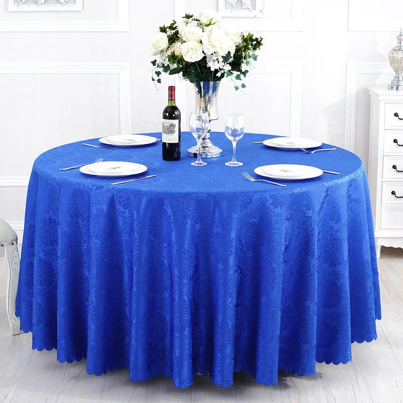 Handmade Jacquard Damask Round Table Cloth in White Polyester for Wedding Buffet Holiday Parties-for Hotels and Restaurants