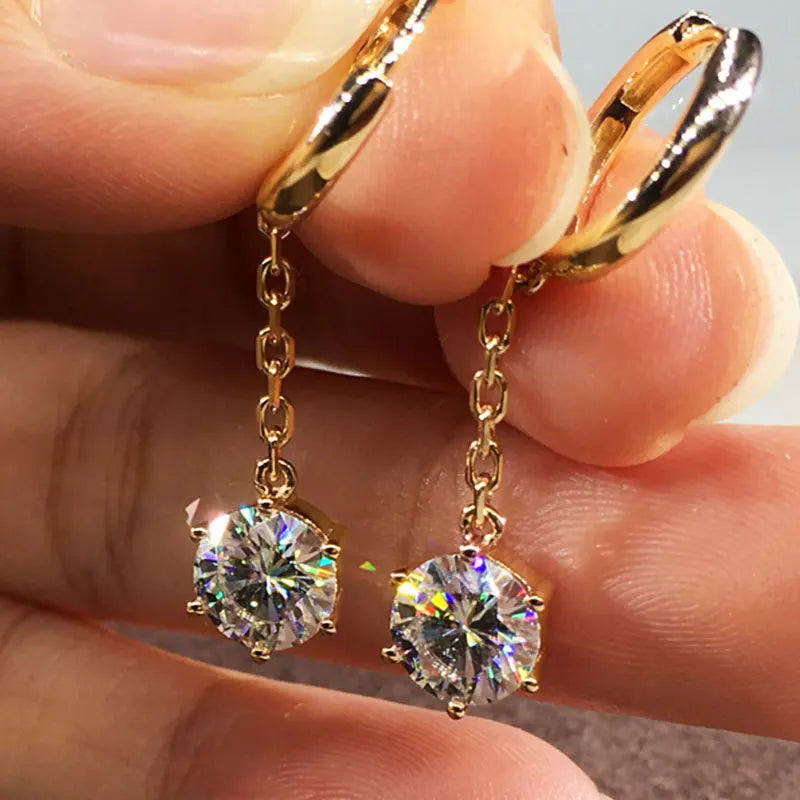 CAOSHI Custom Fine Round Imitated Diamond Gold Plated Tassel Earrings Wedding Fashion Party CZ Drop Earrings Jewelry for Women