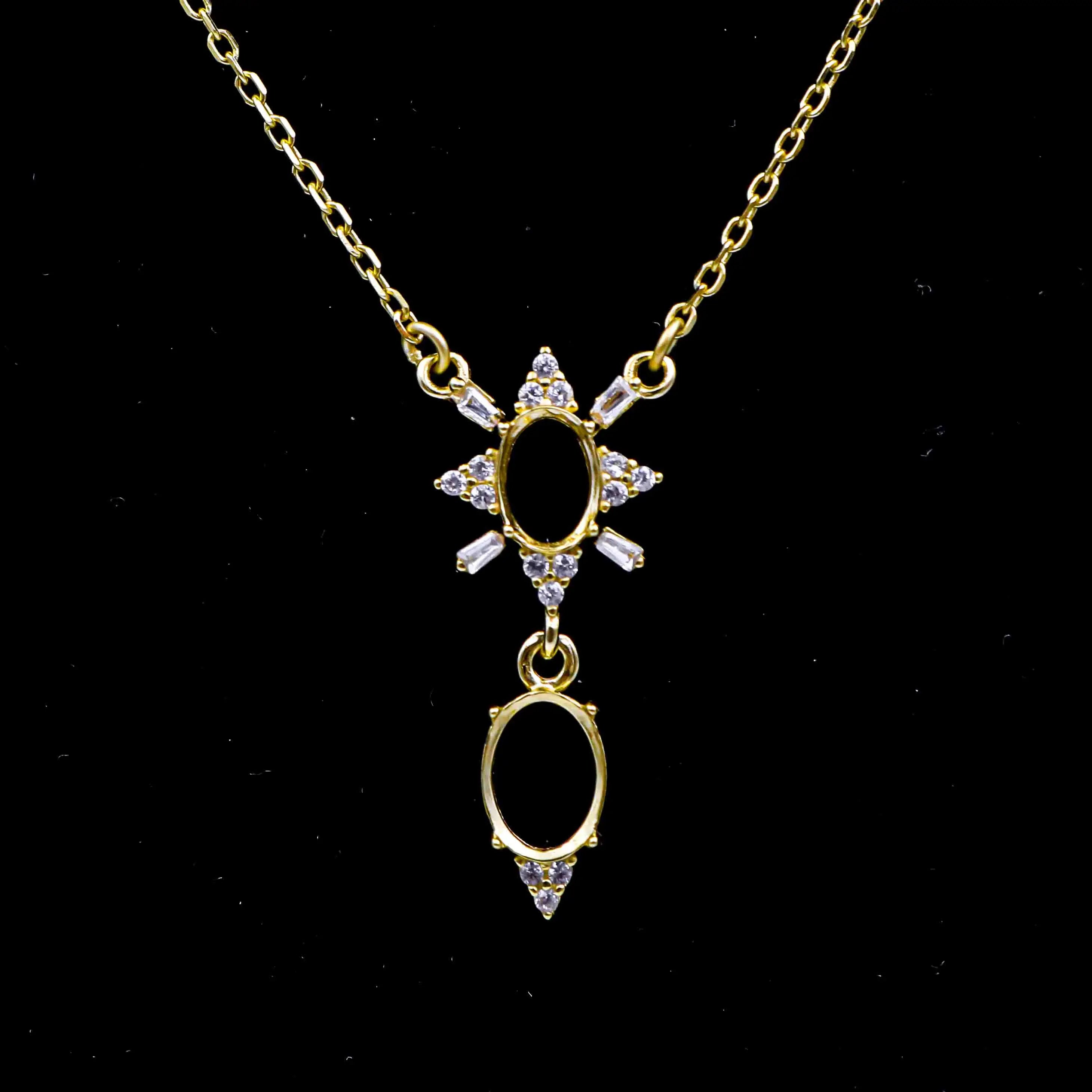 Sterling Silver 5*7+6*8mm Semi Mount Necklace Empty Frame Support Blank Setting S925 Base Without Center Stone for DIY Inlay