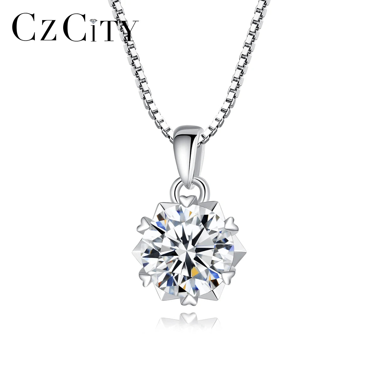 CZCITY Simple Fashion Women Jewelry Solitaire Pendant Necklace One Carat Moissanite Diamond Chain Necklace