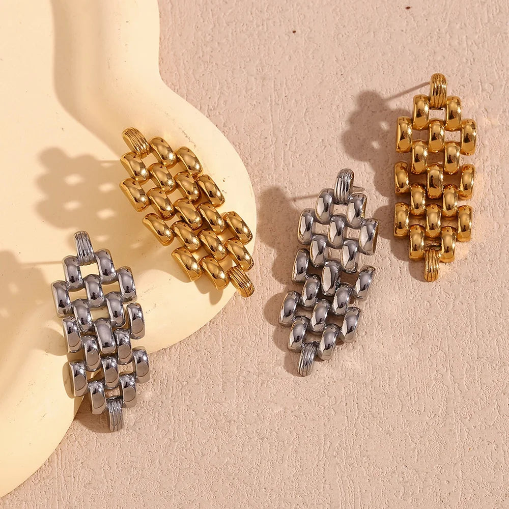 Bohemian Earrings Watchband Chain Gold Plated Jewelry Stainless Steel Drop Earrings