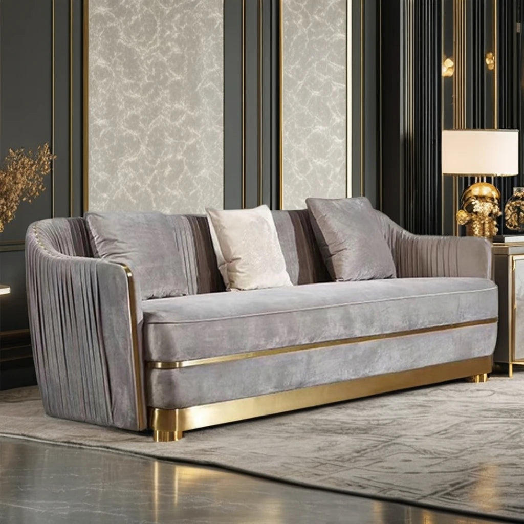 Luxury European Design Living Room Villa Lobby Sofa Set New Metal Wood Legs with Section Features Velvet Couch Fabric for Hotels MegaBDM