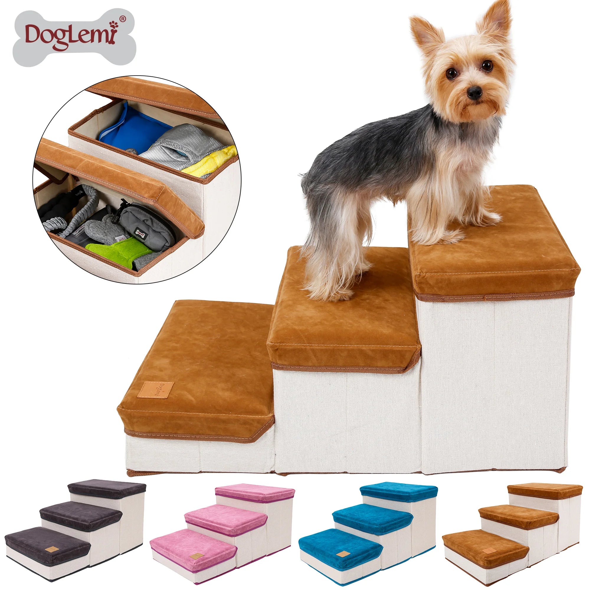 Luxury Print Fleece Pet Stairs Soft Comfortable Foldable Dog Step Ramp Made From Fiber