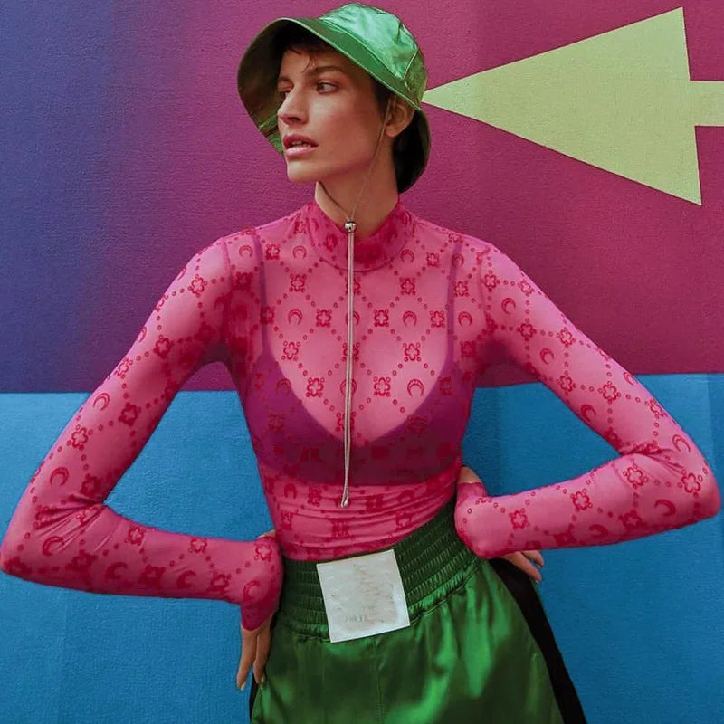 Fashionable New Arrivals Mesh See Through Sexy Long Sleeve Tops for Women