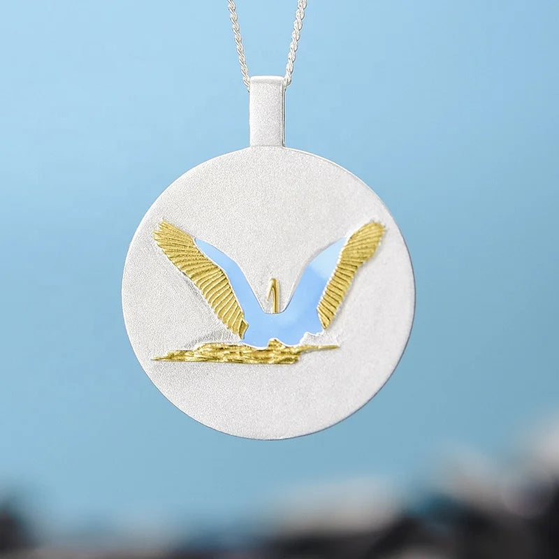 Lotus Fun Lotus Fun Unique Minimalist Jewelry Sunset Silver Swan Pendant for Trendy Accessories Women Fine Jewelry for Women