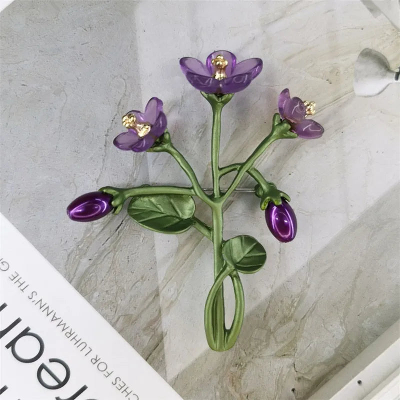 YHJ1803206 Fashion Green Leaves Brooch Women Purple Flower Brooch Pin Wholesale of European and American Jewelry