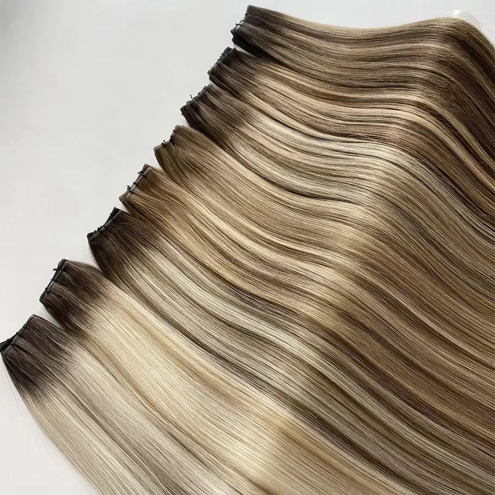 2025 Haiyi Genius Weft Hair Extensions White Blonde Human Hair Sew in Weft Extensions Hand Tied Weft Hair Extensions for Women