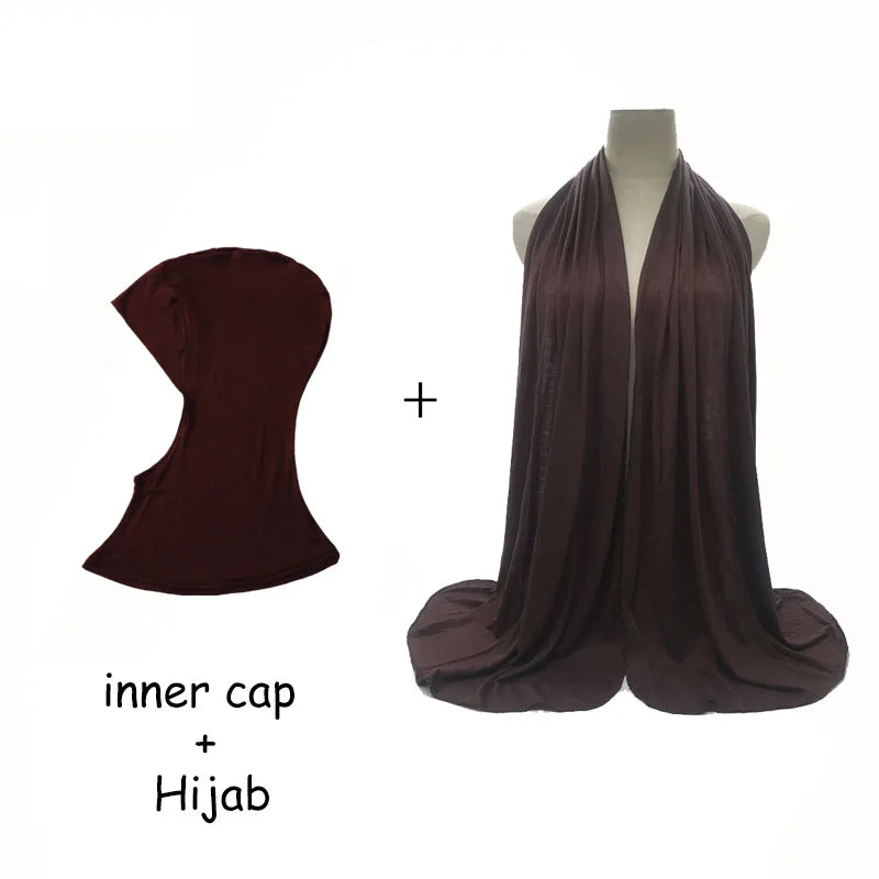 Good Quality Trendy Islamic Inner-cap Hijab Tudung Scarf Muslim Shawl Plain Soft Turban Head Wraps Headband Borong Set