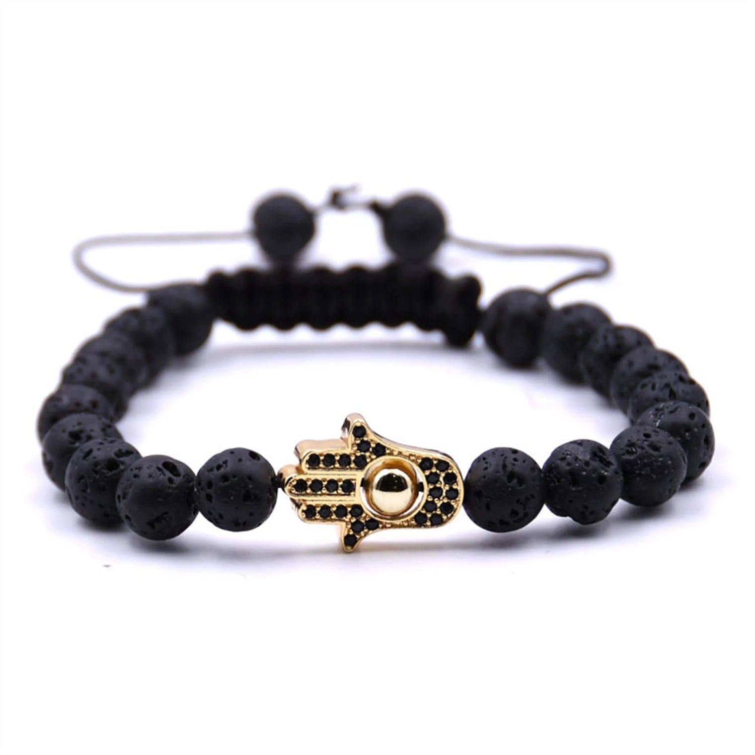 Adjustable Golden Rhinestone Hand Eye Gemstone Bracelets for Men Friendship Aromatherapy Diffuser 8MM Beaded Bangle Jewelry